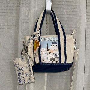 C&C California Ivory Blue Coastal GREECE Embroidered Mini Tote Crossbody